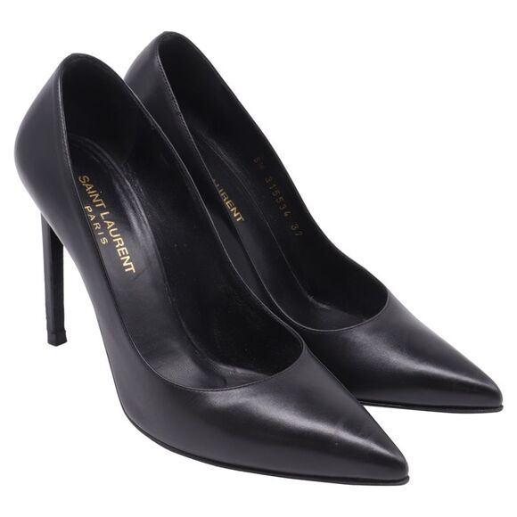 Saint Laurent Anja Pointed-Toe Pumps in Black Leather - Picture 3 of 8